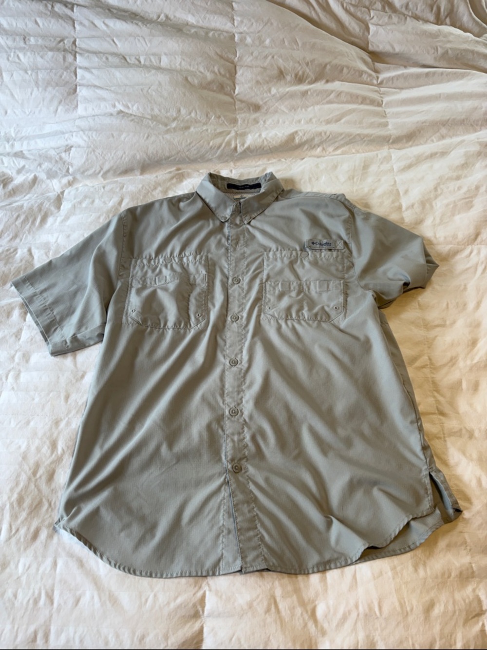 Columbia PFG Men's Short Sleeve Button-Down Shirt - Light Gray
